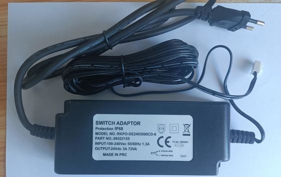 le transformateur mené imperméable de 24Vdc 3a 72Watt IP68 pour le robinet électronique, C.A. 100-240Vac, avec l'UL de la CE a marqué