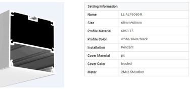 Profil en aluminium d'extrusion d'Alu de l'alliage 6063 de profil de LED monté par suspension extérieure avec du CE Rohs